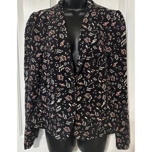 Modcloth Music Note Jazz Print Short‎ Lined Black Blazer Jacket Size L Tiered